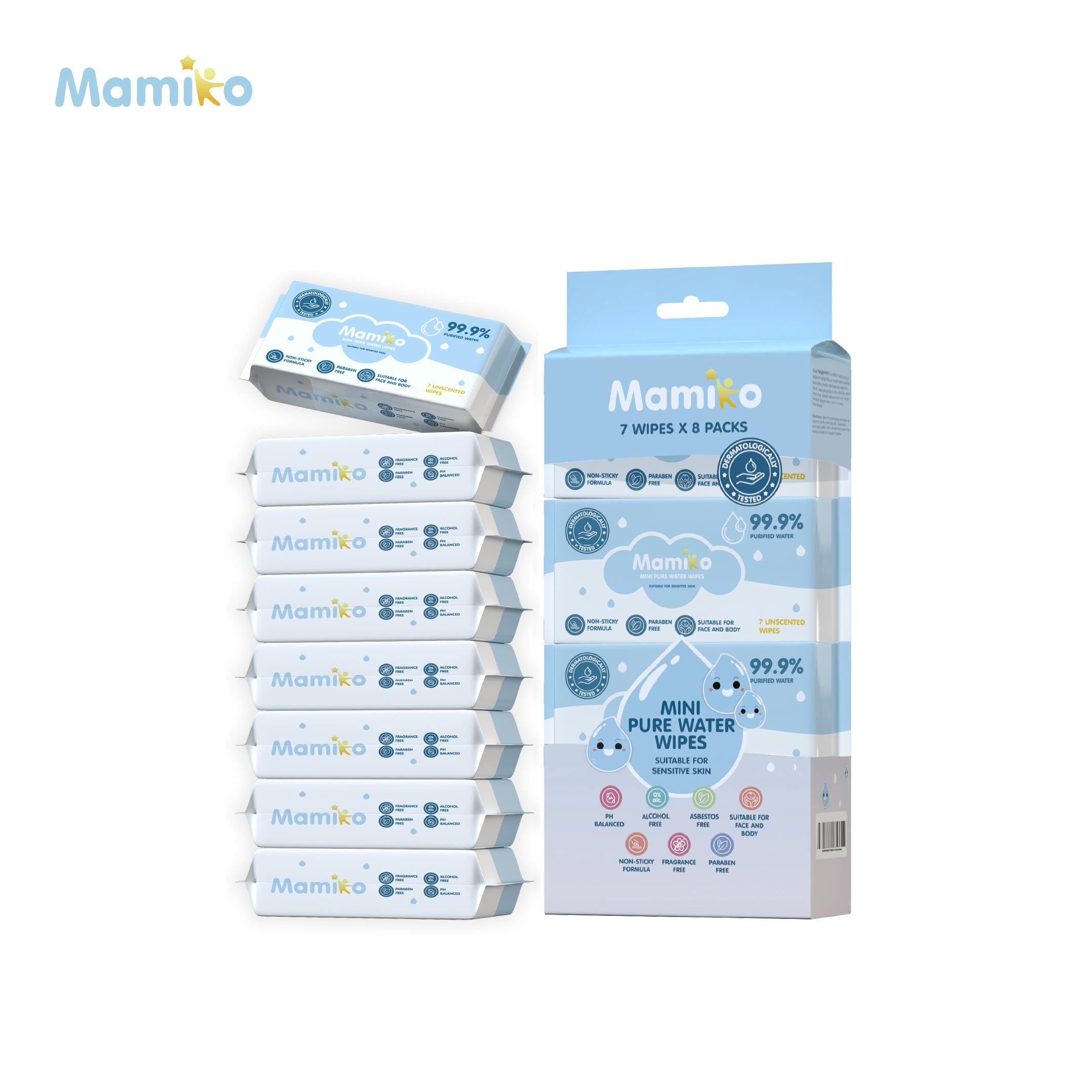 Mamiko Mini Pure Water Wipes 8 Sheet (8 Pack/Bag)