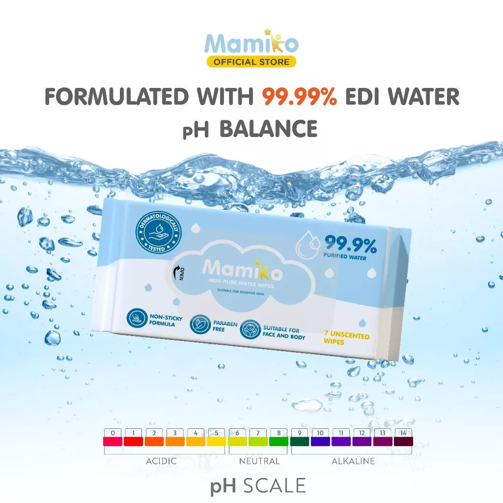 Mamiko Mini Pure Water Wipes 8 Sheet (8 Pack/Bag)