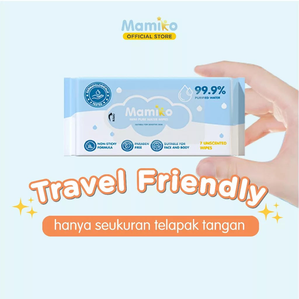 Mamiko Mini Pure Water Wipes 8 Sheet (8 Pack/Bag)