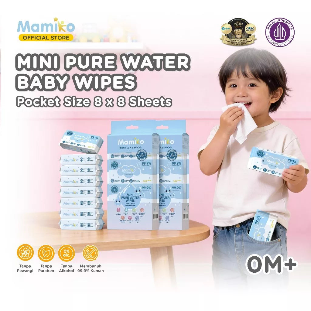 Mamiko Mini Pure Water Wipes 8 Sheet (8 Pack/Bag)